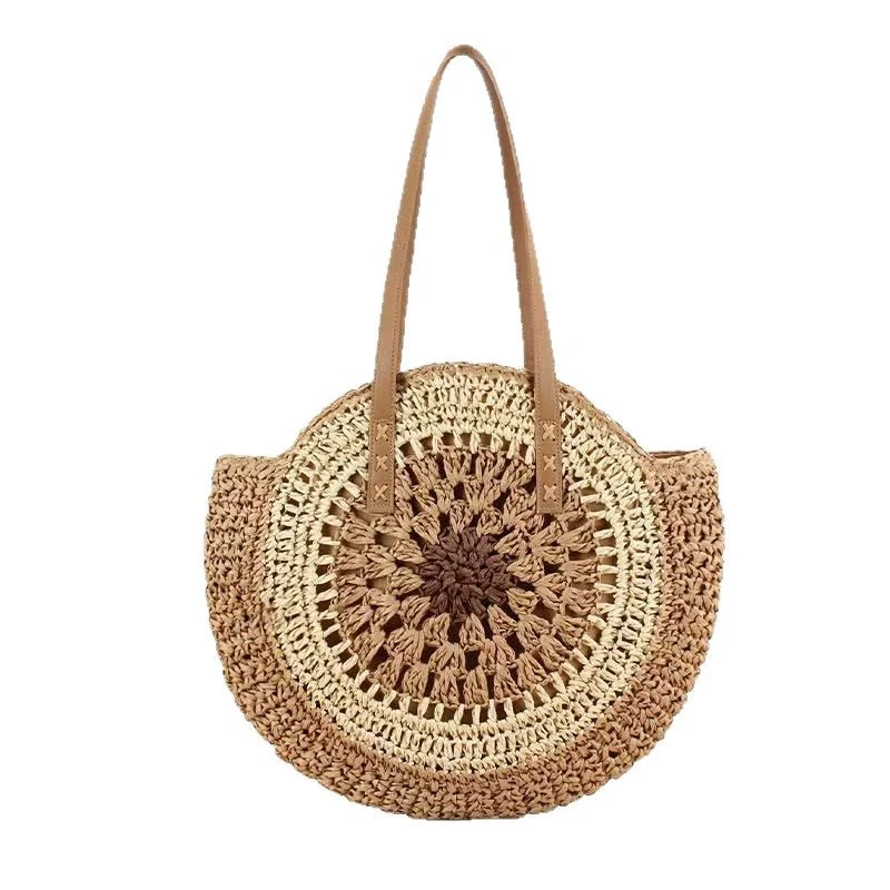 Makramee Strandtasche mit braunen Ledergriffen Skanto