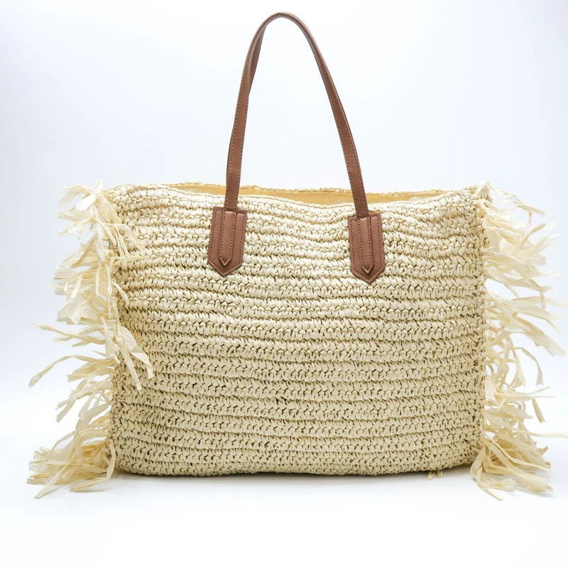 Stilvolle Strohtasche mit Fransen-Details Skanto