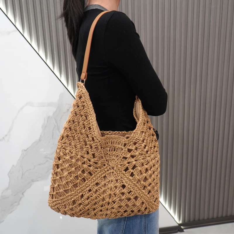 Große Makramee-Tasche mit Lederdetails Skanto