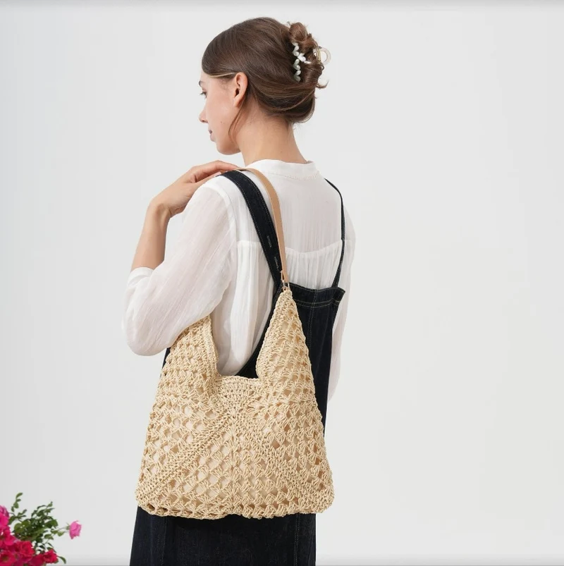 Große Makramee-Tasche mit Lederdetails Skanto
