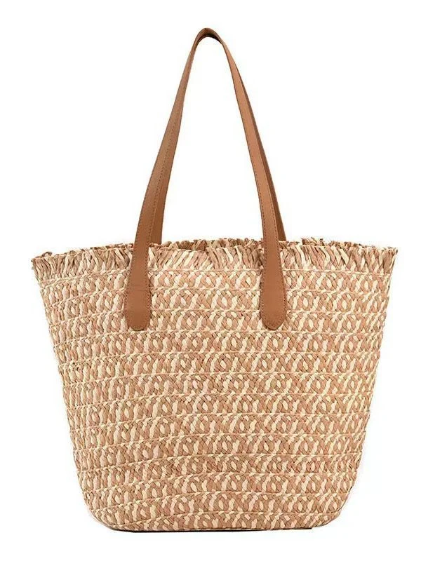 Multifunktionaler Raffia-Shopper mit eleganten Ledergriffen Skanto