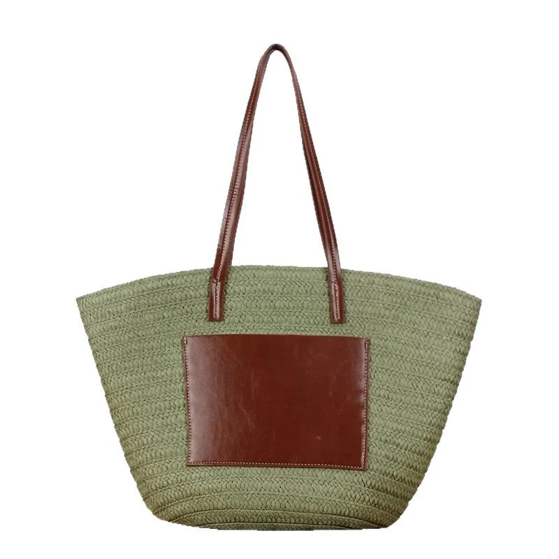 Moderne Strohtasche mit Lederbesatz Skanto