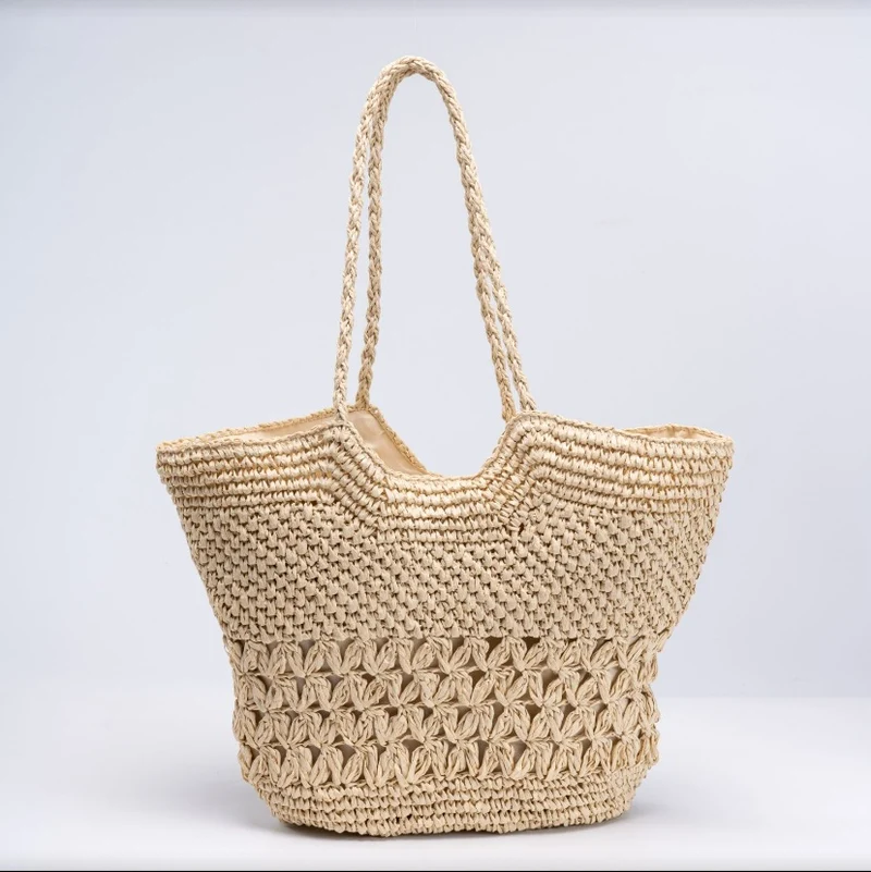 Geräumige handgewebte Strandtasche mit transparenten Details Skanto
