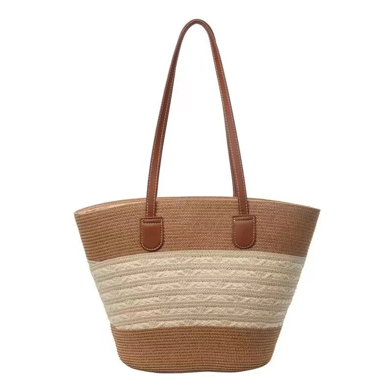 Moderner Stroh-Shopper mit stilvollen Ledergriffen Skanto