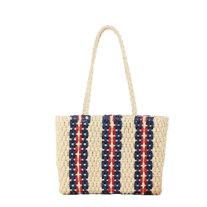 Eleganter und geräumiger Stroh-Shopper mit auffälligem Streifen-Design Skanto