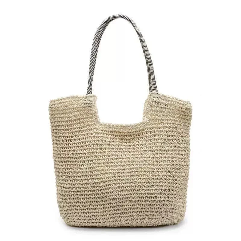 Elegante Handtasche aus handgewebtem Naturmaterial mit gestreiftem Griff Skanto