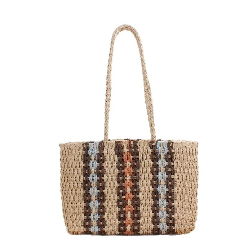 Hochwertige Naturstrohtasche mit bunten Streifen Skanto