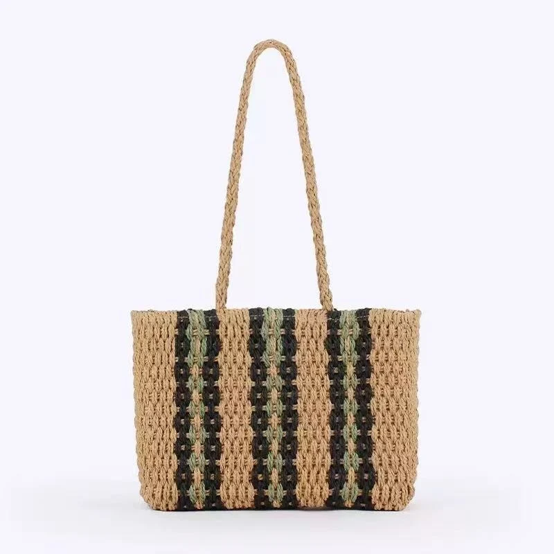 Hochwertige Naturstrohtasche mit bunten Streifen Skanto