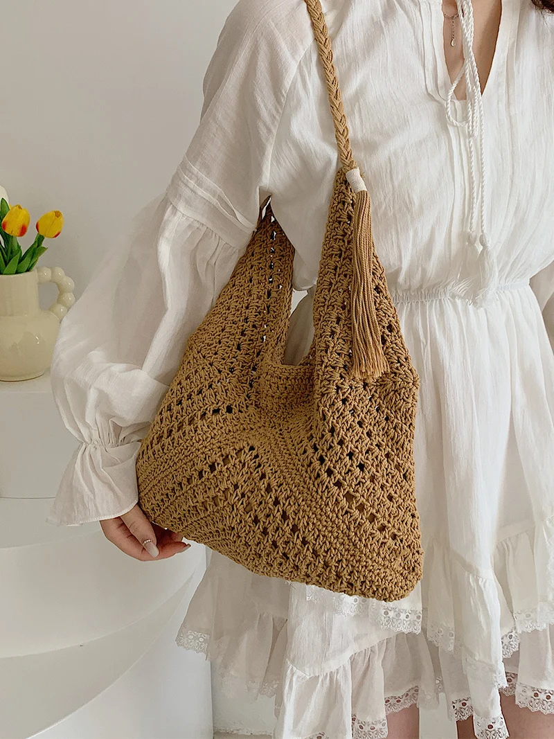 Handgeknüpfte Strandtasche mit Quaste Skanto