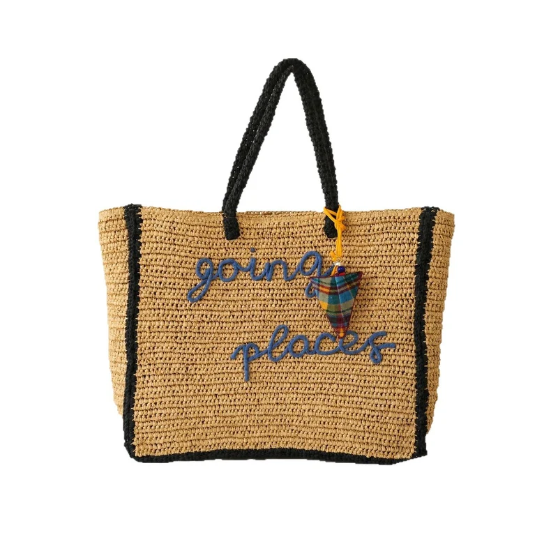 Stroh-Tote-Bag mit farbenfroher Applikation Skanto
