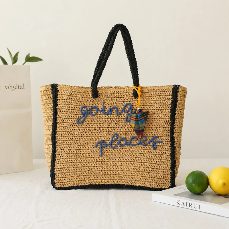 Stroh-Tote-Bag mit farbenfroher Applikation Skanto