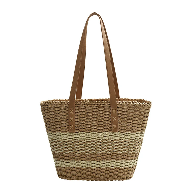 Handtasche aus gewebtem Naturmaterial mit Lederdetails Skanto
