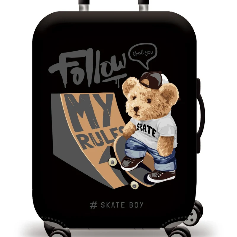 Skanto Unisex Kinder-Trolley-Koffer mit niedlichem Teddybär-Design, Hartschale, Teleskopgriff und vier drehbaren Rollen Skanto