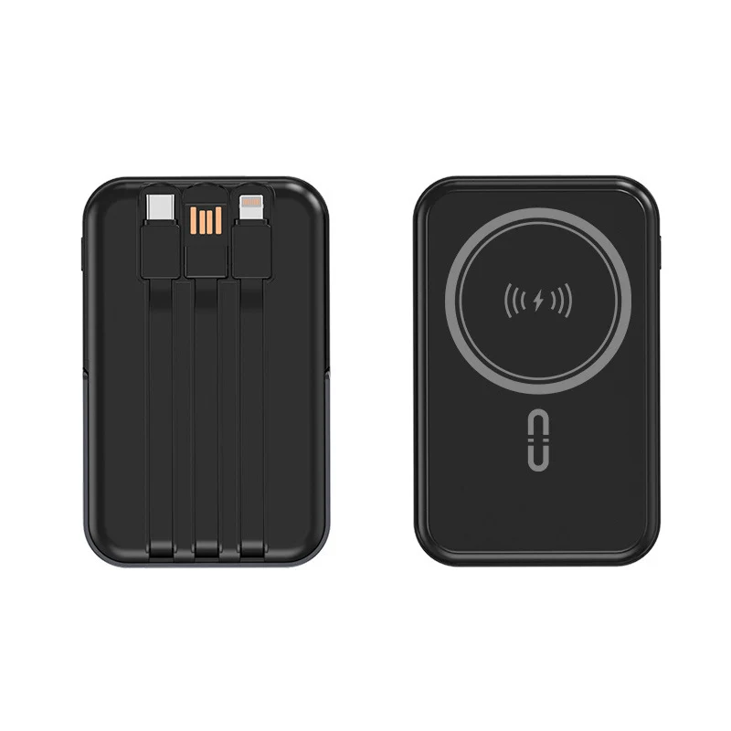 Tragbare Powerbank mit integrierter Kabelfunktion und kabellosem Ladeerlebnis Skanto