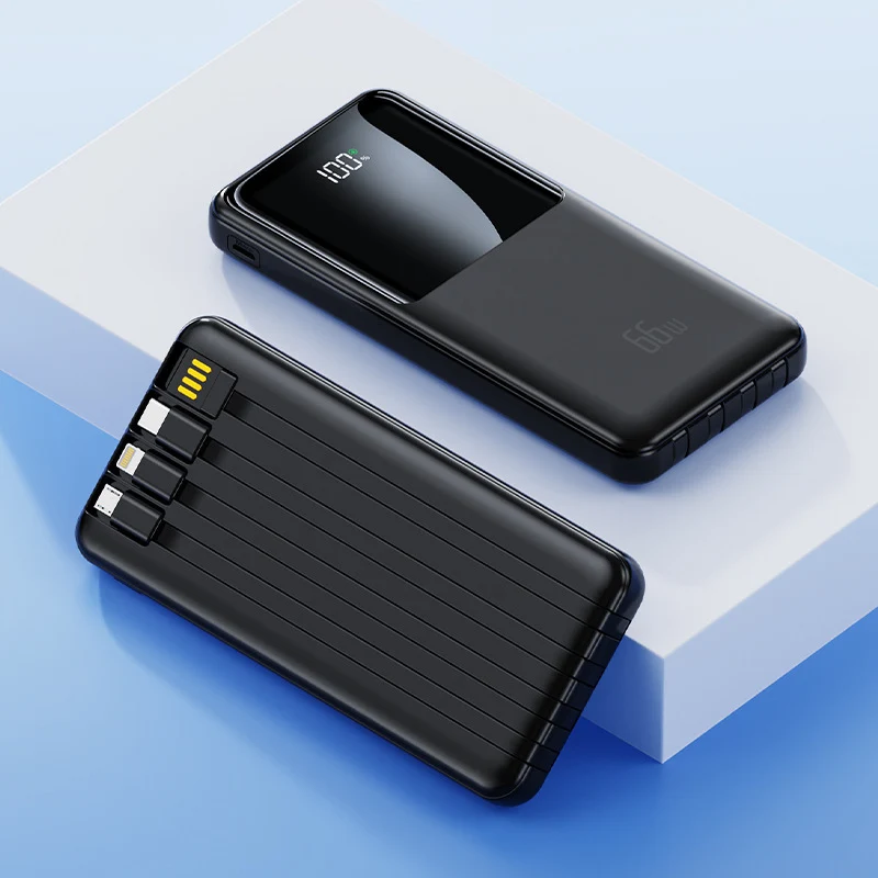 Tragbare Powerbank mit integrierten Ladekabeln und LED-Batteriestatusanzeige Skanto