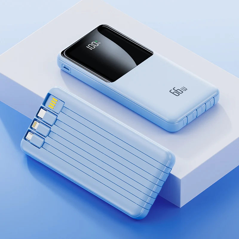 Tragbare Powerbank mit integrierten Ladekabeln und LED-Batteriestatusanzeige Skanto