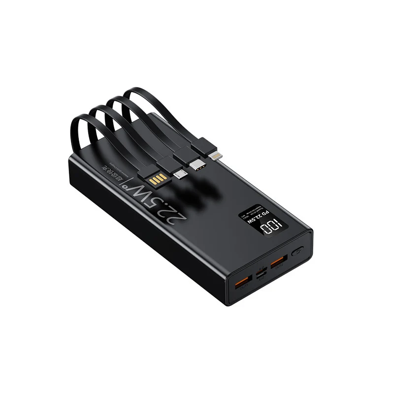 Multifunktionale Powerbank mit integriertem Kabelsystem und digitaler Leistungsanzeige Skanto