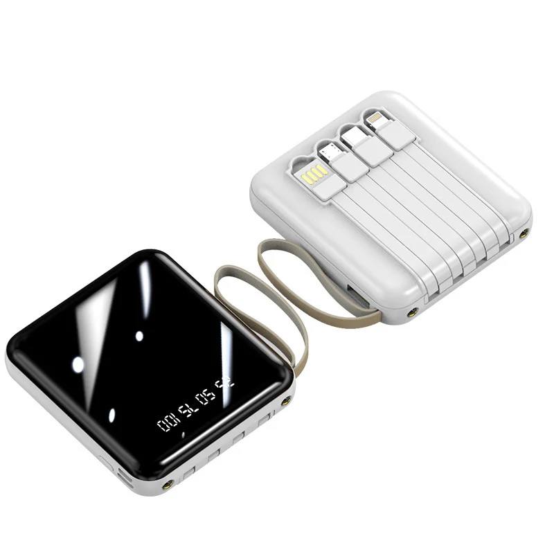 Tragbare Powerbank mit integrierten Kabeln und Digitalanzeige Skanto