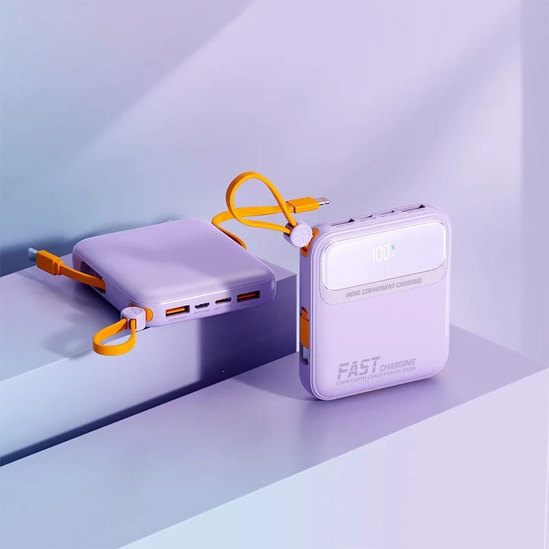 Tragbare Powerbank mit integriertem Ladekabel und Digitalanzeige Skanto