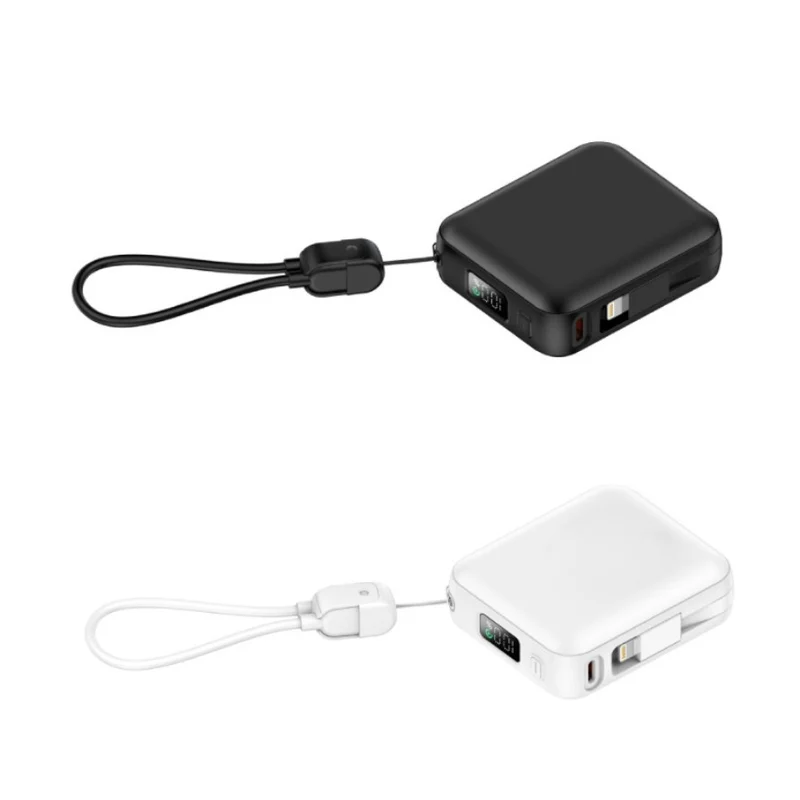 Tragbare Powerbank mit integriertem Ladekabel und Digitalanzeige Skanto