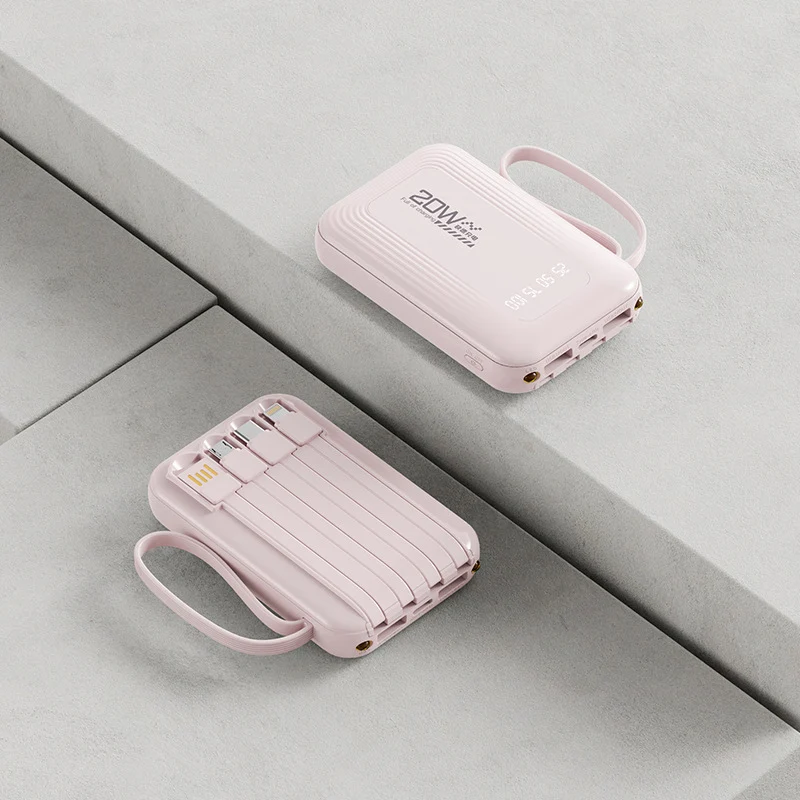 Tragbare Powerbank mit integriertem Kabelsystem und LED-Anzeige Skanto
