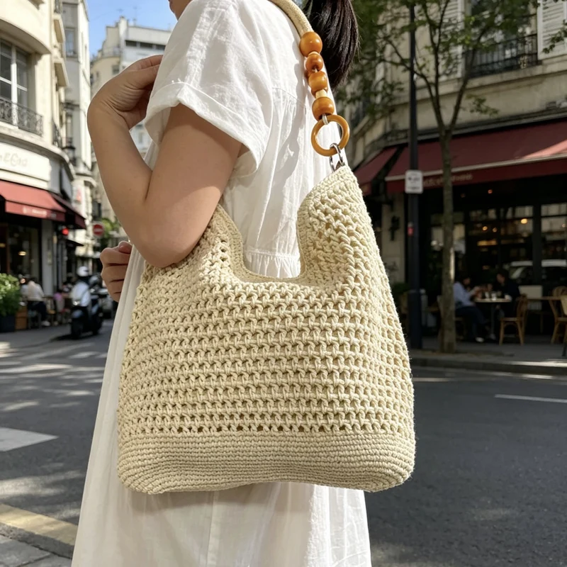 Handgeknüpfte Makramee-Tasche mit Holzgriff Skanto