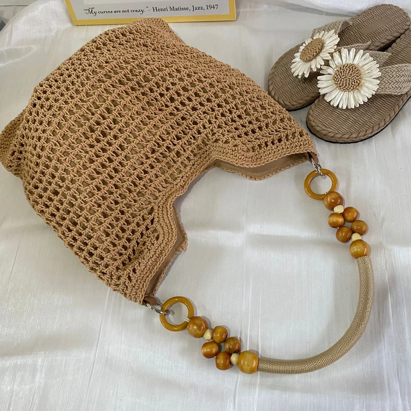 Handgeknüpfte Makramee-Tasche mit Holzgriff Skanto