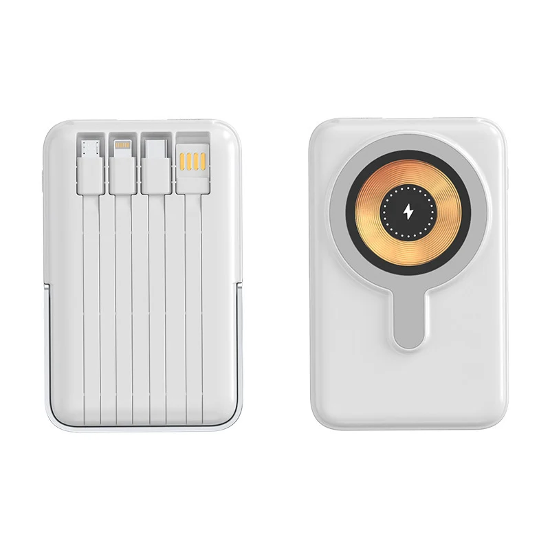 Tragbare Powerbank mit integriertem Kabel-Ladesystem und schneller kabelloser Ladung Skanto