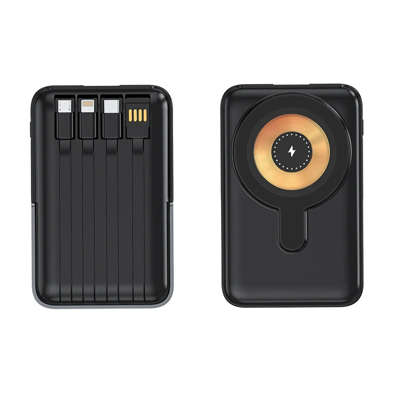 Tragbare Powerbank mit integriertem Kabel-Ladesystem und schneller kabelloser Ladung Skanto
