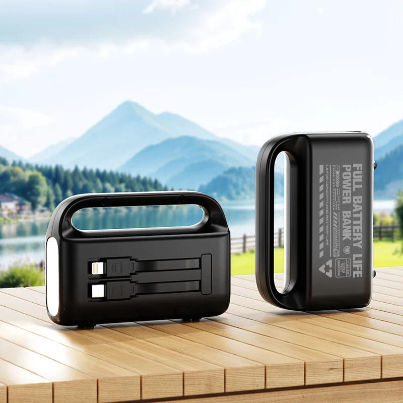 Tragbare Powerbank mit ergonomischem Griff und integrierten Ladeanschlüssen Skanto