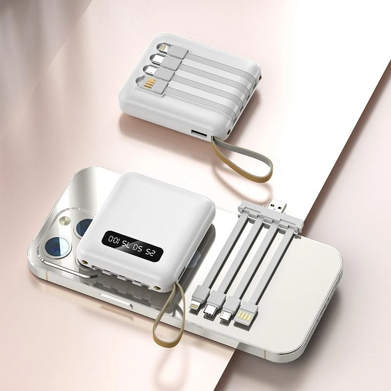 Kompakte Powerbank mit integriertem Ladekabel-System und Digitalanzeige Skanto
