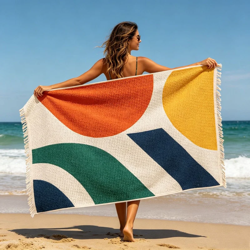 Strandtuch mit lebhaftem Küstenmotiv Skanto