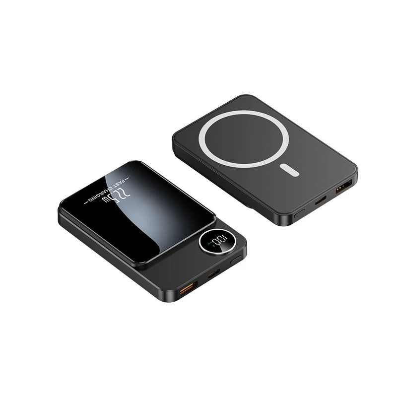 Schlanke Powerbank mit kabelloser Ladefunktion und digitalem Display Skanto