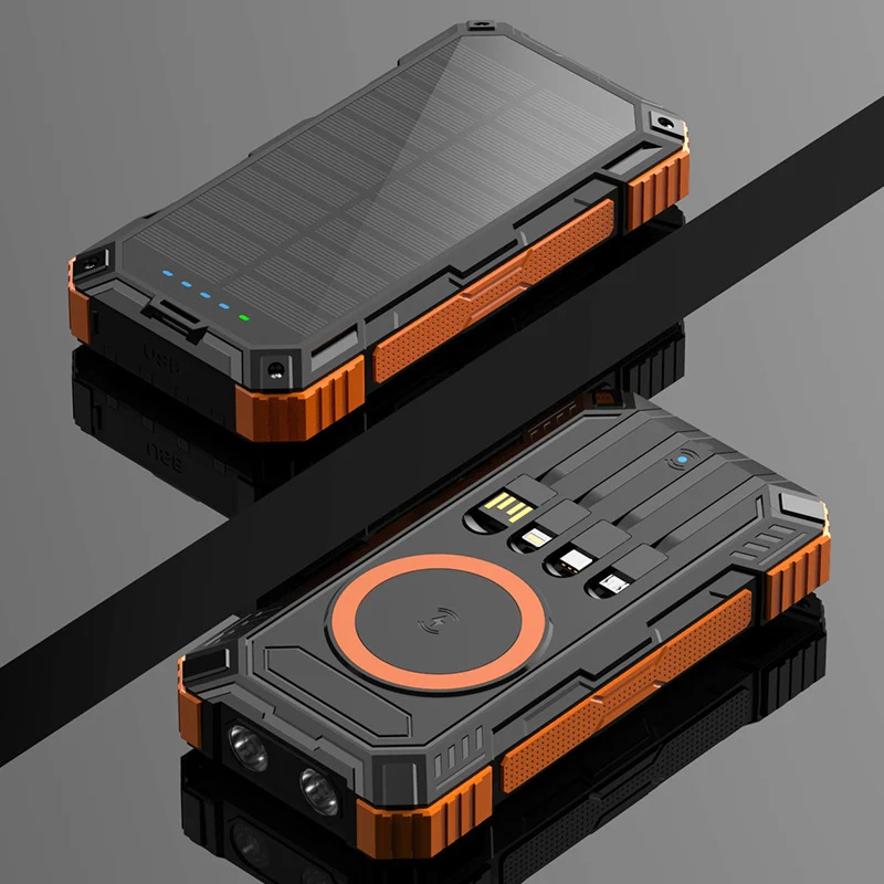Robuste Solar-Powerbank mit kabelloser Ladefunktion und Sicherheitslicht Skanto