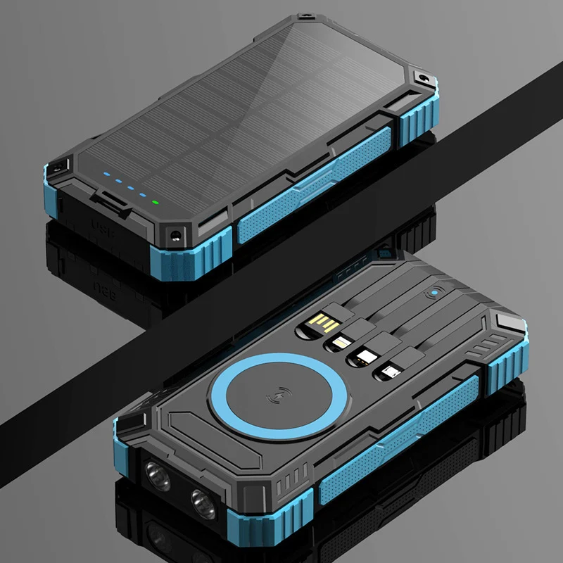 Robuste Solar-Powerbank mit kabelloser Ladefunktion und Sicherheitslicht Skanto