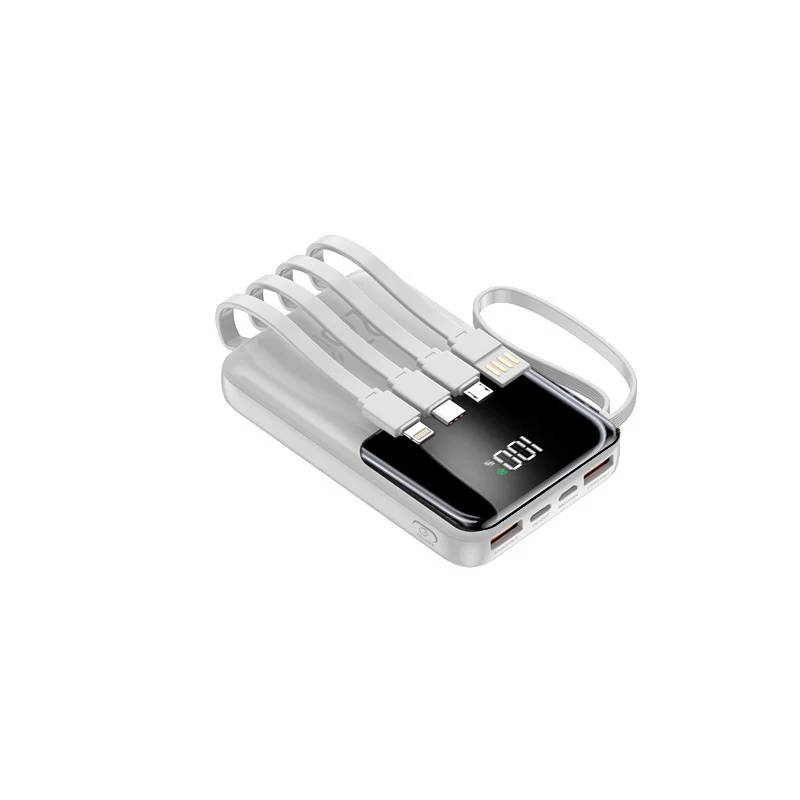 Tragbare Powerbank mit mehreren integrierten Ladekabeln und Digitalanzeige Skanto