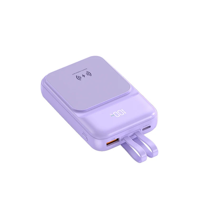 Tragbare Powerbank mit kabelloser Ladefunktion und integriertem Ladekabel Skanto