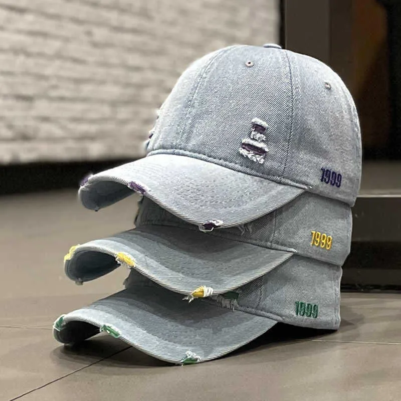 Unisex Distressed Denim Baseballkappe Skanto