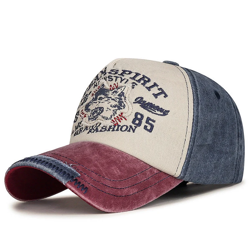 Herren-Baseballcap im Vintage-Stil mit Wolf-Grafik Skanto