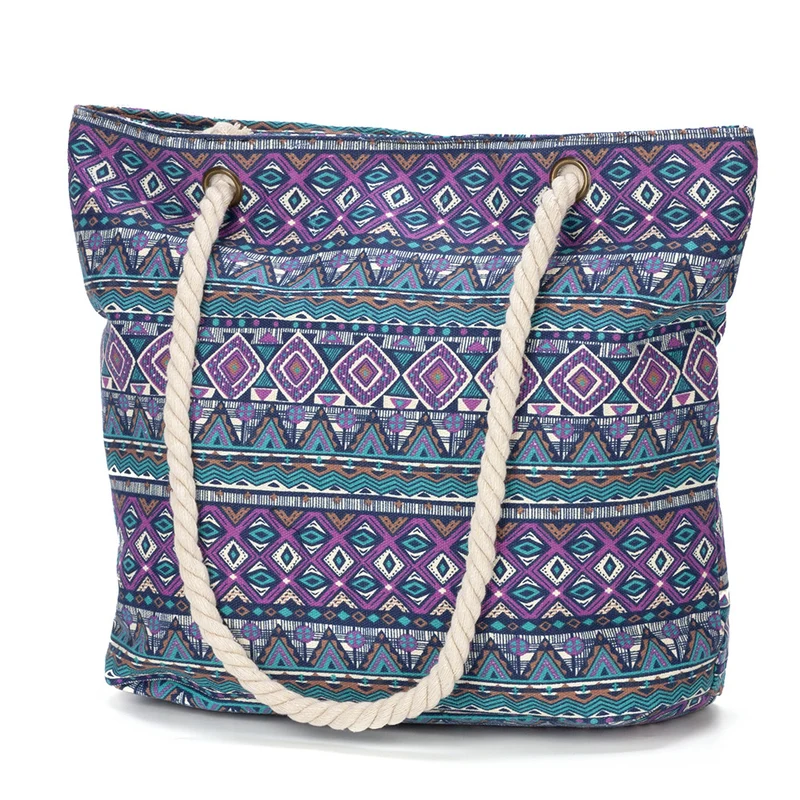 Strandtasche mit Blumenmuster und robusten Seilgriffen Skanto