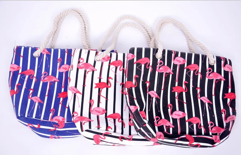 Strandtasche mit Flamingo-Muster und robusten Seilgriffen Skanto