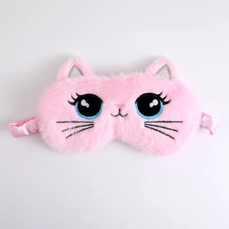 Gemütliche katzenförmige Schlafmaske für Damen mit besticktem Gesicht, weichen Wurstohren und verstellbarem Satinband Skanto