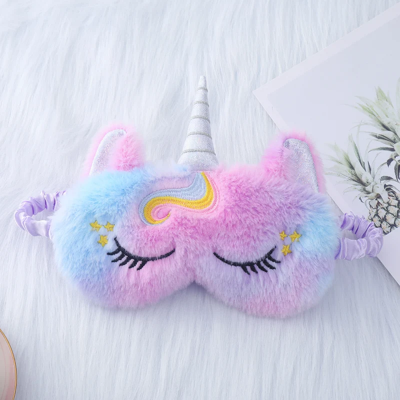 Niedliche Einhorn-Schlafmaske für Damen mit bestickten Wimpern, weichem Plüsch und elastischem Rüschenband Skanto
