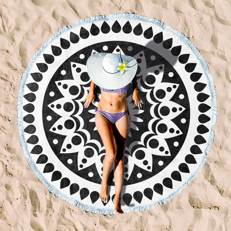 Rundes Strandtuch mit floralem Fransenmuster Skanto