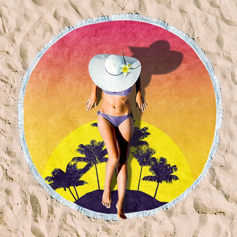 Rundes Strandtuch mit floralem Fransenmuster Skanto