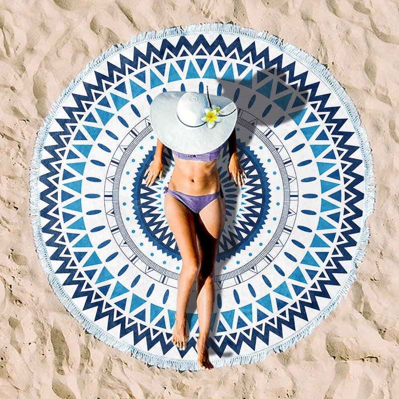 Rundes Strandtuch mit floralem Fransenmuster Skanto