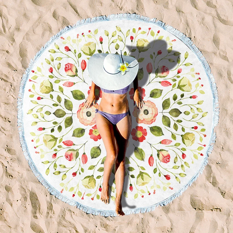 Rundes Strandtuch mit floralem Fransenmuster Skanto