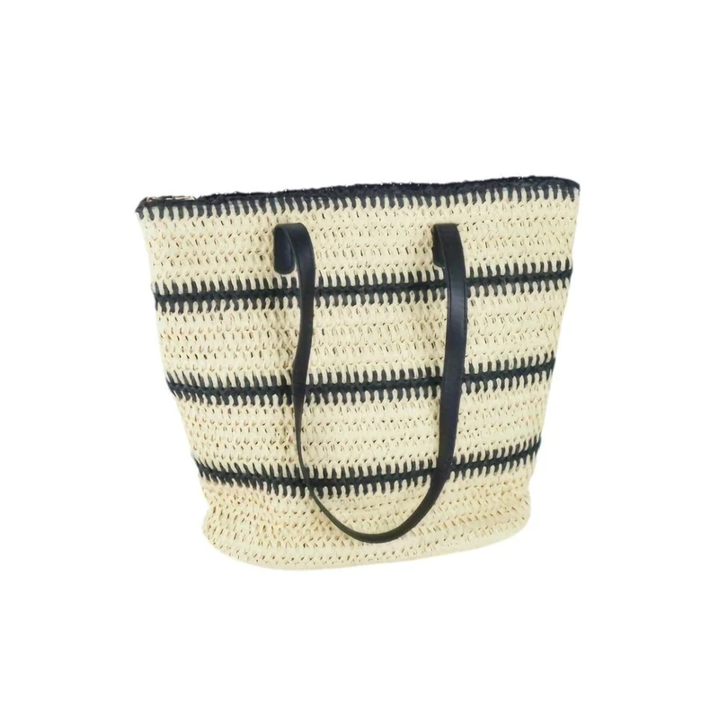 Elegante Bast-Henkeltasche mit Ledergriffen Skanto