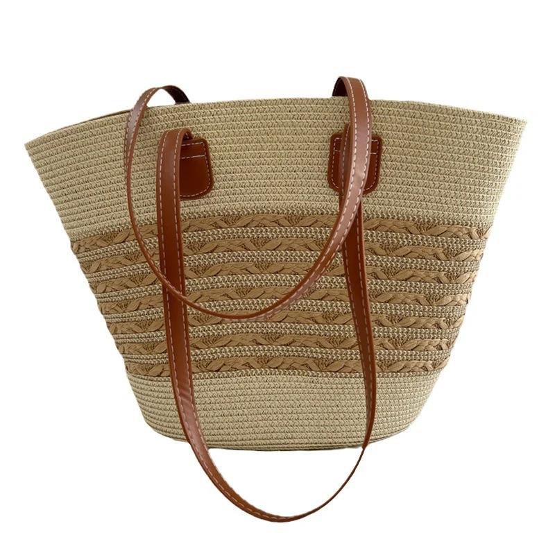Handgemachte Strohtasche mit eleganten Lederakzenten Skanto