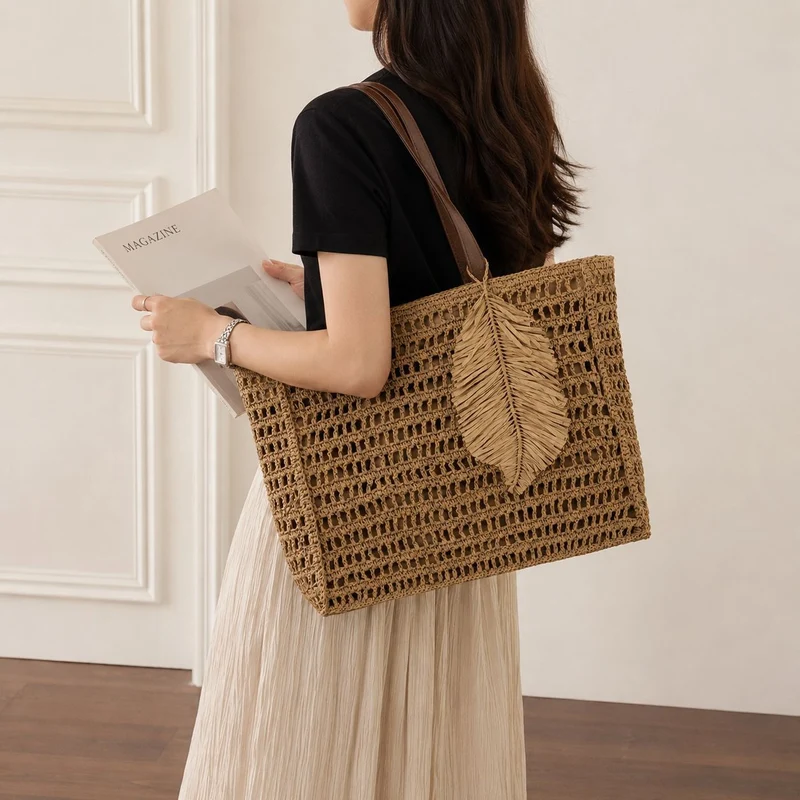 Makramee Strandtasche mit Leder-Details Skanto